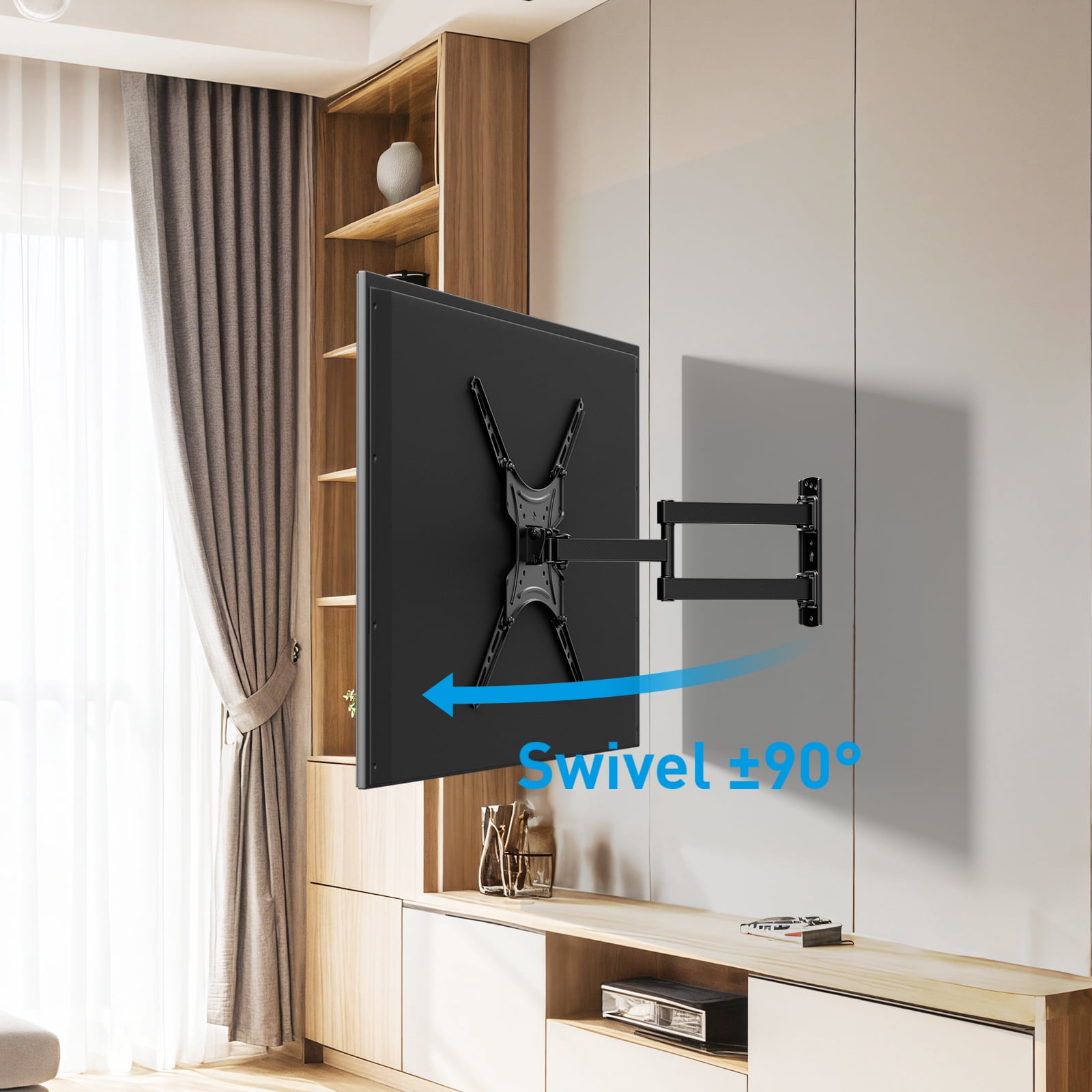 Full Motion TV Wall Mount for 13-55 in Flat Curved Screen TVs, Articulating Arms Swivels Tilts Extension Rotation, Max 400x400mm