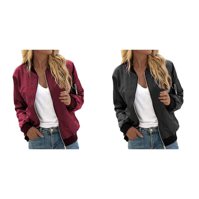 (2-Pack) Rinsvye Womens Solid Color Zipper Jacket Outerwear Casual Wear Winter Warmth