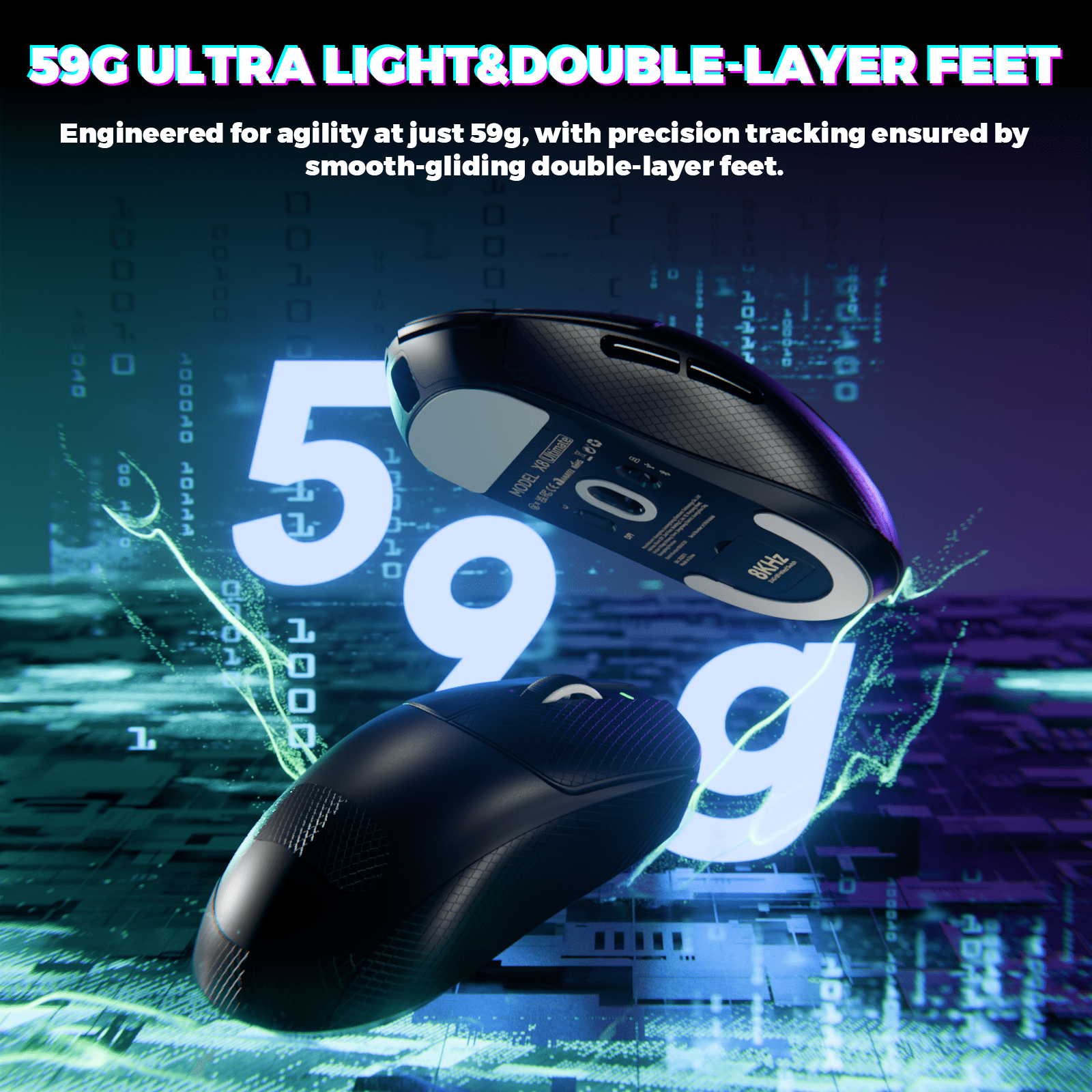 ATTACK SHARK X8 Ultimate Wireless Gaming Mouse,55g Ultra-Lightweight BT/2.4GHz Wirelss/Wired Mouse,8K Polling Rate,PixArt PAW3950MAX Sensor,42000 DPI,800mAh Battery,Gamer Mice for PC/Win/Mac