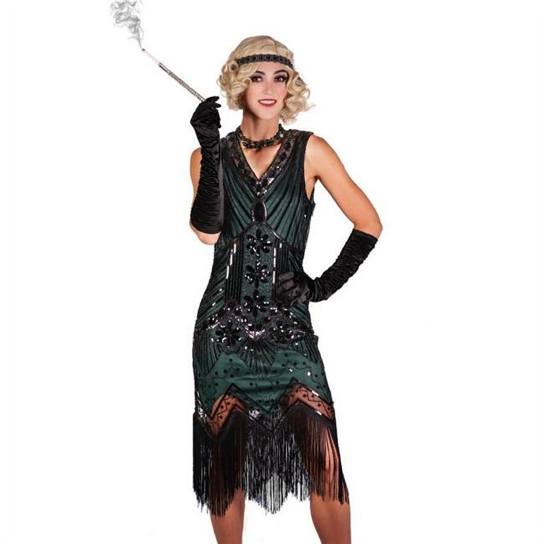 slim fit dress slacks BABEYOND Round Beaded Neck 1920s Costumes, Retro Style Evening Gowns with Tassel, Black, Size 14