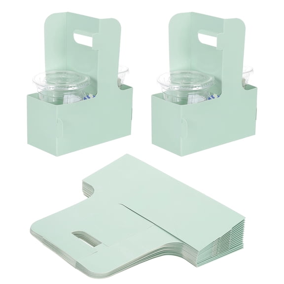 Uxcell Drink Carrier with Handle, 25 Pcs Kraft Paperboard 2 Cup Holder for Hot or Cold Drinks Green
