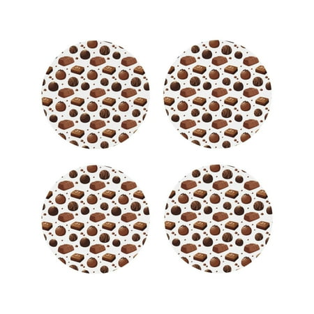 

Drink Coasters Set of 4 Chocolate Pattern No.9043 Leather Coasters for Coffee Table Protector Heat Resistant Cute Coasters for Home Decor Housewarming Gifts Bar Kitchen 4 Inch Round Shape
