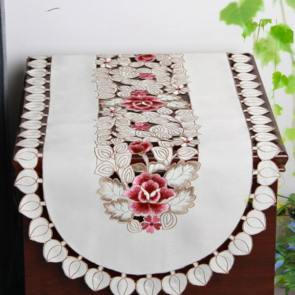 AFQH Table Runner Rustic Embroidered Rose - colored Oval 40*85CM for Tables