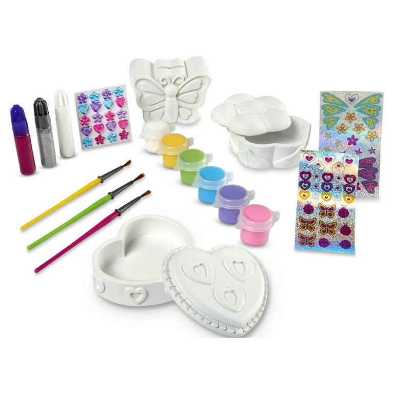 Melissa Doug Created by Me Favorite Things Craft Kit Set Paint Your Own Flower and Heart Treasure Boxes and Butterfly Bank for Kids