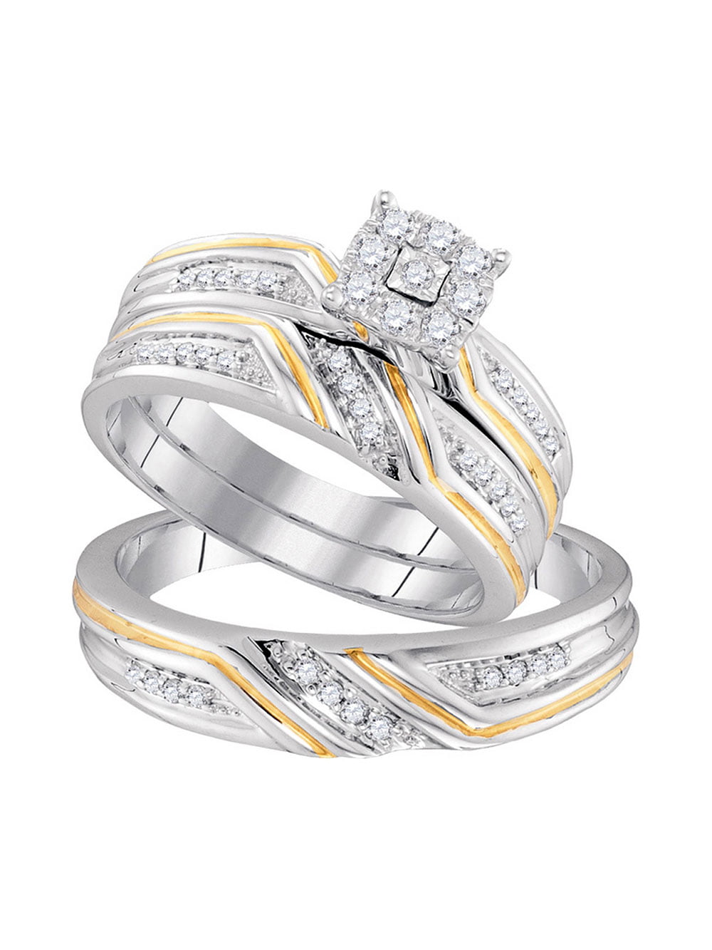 10K Yellow Gold Silver 2 Piece Bridal Rings Wedding Engagement Band Simu Diamond 