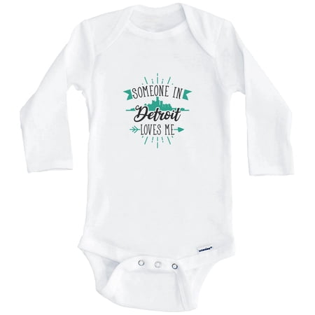 Someone In Detroit Loves Me Detroit MI Skyline One Piece Baby Bodysuit (Long Sleeve), 0-3 Months White