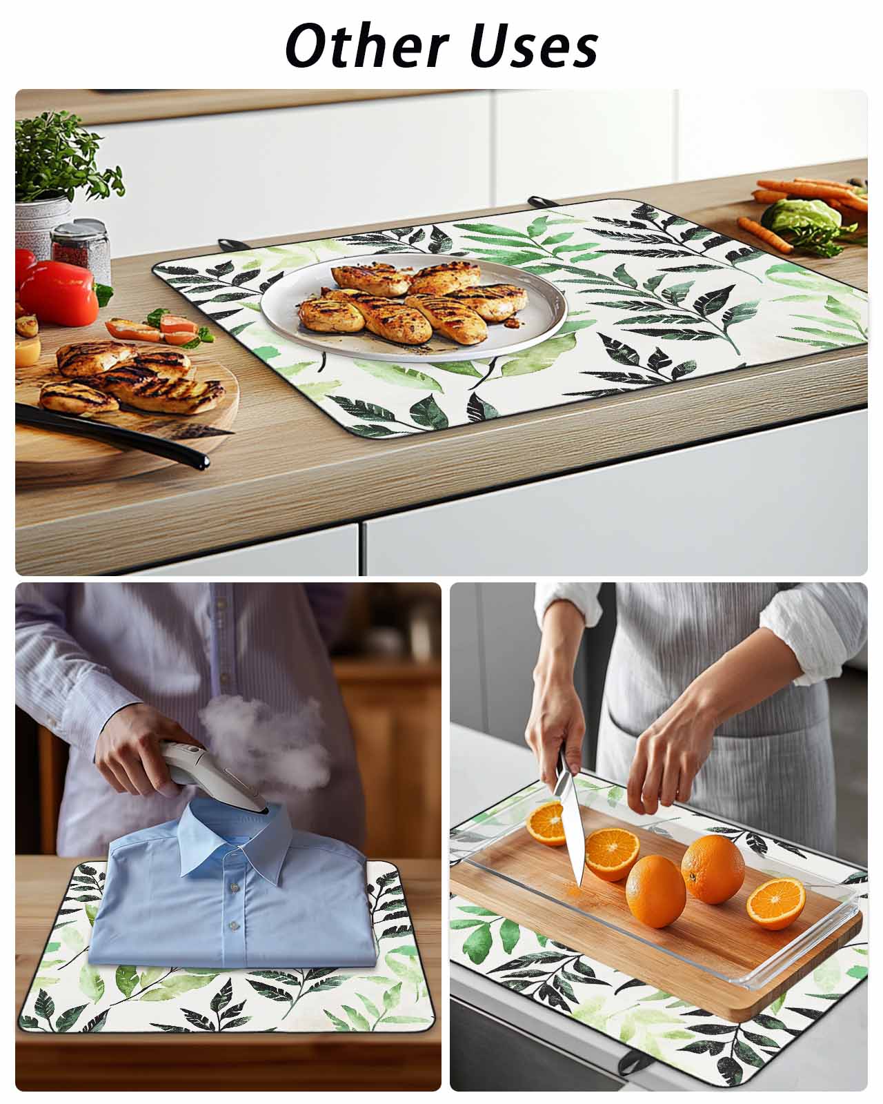 Watercolors Black Green Leaf Stove Top Covers for Electric Stove, 28'x20'' Plant Glass Ceramic Stove Cover Foldable Rubber Mat Heat Resistant Cooktop Protector for Kitchen