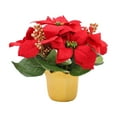 thumbnail image 2 of Beautynvta Christmas Flower Potted Plant with Berry, Artificial Poinsettias Plants, Red Faux Poinsettias Flowers in Pot for Home Porch Office Christmas Winter Decorations, 2 of 5
