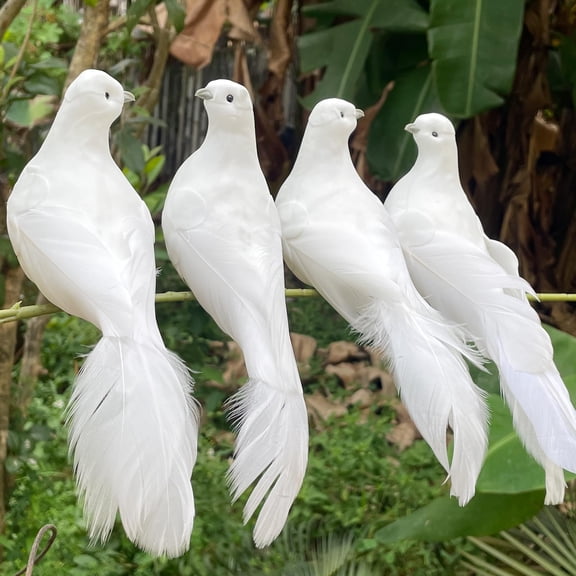 4 Pcs Artificial Doves Ornament, 6 inch Clip on Feathered Bird, White Peace Doves Love Birds for Christmas Tree Decorations Wedding Party