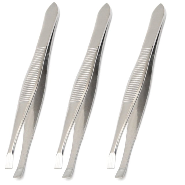 Luxxii (paquete de 3) Pinzas planas - Pinzas planas de acero inoxidable para depilar el cabello y las cejas, cuidado personal (C_FLAT)