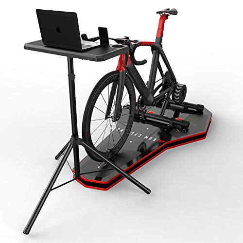Portable Multi-Tasking Workstation Table for Cycling and Exercise Lockable Wheels Adjustable Height with Non-Slip Surface and Gadget Slots Alpcour Bike Trainer Fitness Desk 
