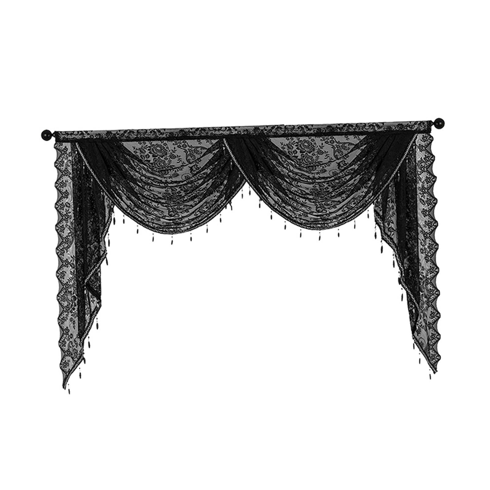 Fancyes Waterfall Window Valance Vintage Design Breathable Elegant Romantic with Bead Tassels Swag Valance for Cafe Curtains Bathroom Width 150cm