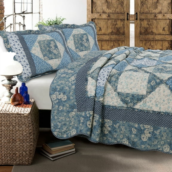 Moyers Reversible Patchwork Quilt Set 3Pcs Bedding Set Bedroom Bed 100% Cotton King Size
