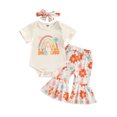 thumbnail image 1 of xiaxaixu Baby Girl Spring Outfits, Short Sleeve Rainbow Romper + Floral Flare Pants + Headband Set, 1 of 8