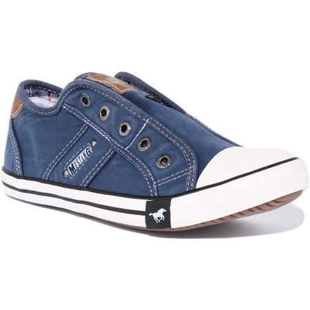 

Mustang 1099-401 Women s Washed Canvas Slip On Trainers In Denim Size 7.5