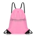thumbnail image 2 of Muka Sports Backpack Waterproof Drawstring Gym Bag with Zipper Pocket, Lightweight for Running, School, Workout, 15" x 19"-Pink, 2 of 8