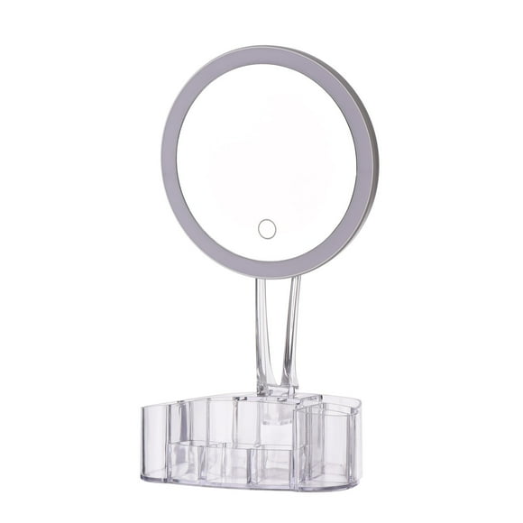 Amdohai Multi-functional Makeup Mirror Set LED Lighted Battery Powered Make Up Mirror with Organizer Tray Mini Cosmetic Mirror 10X Magnification Supports Night Lamp Function