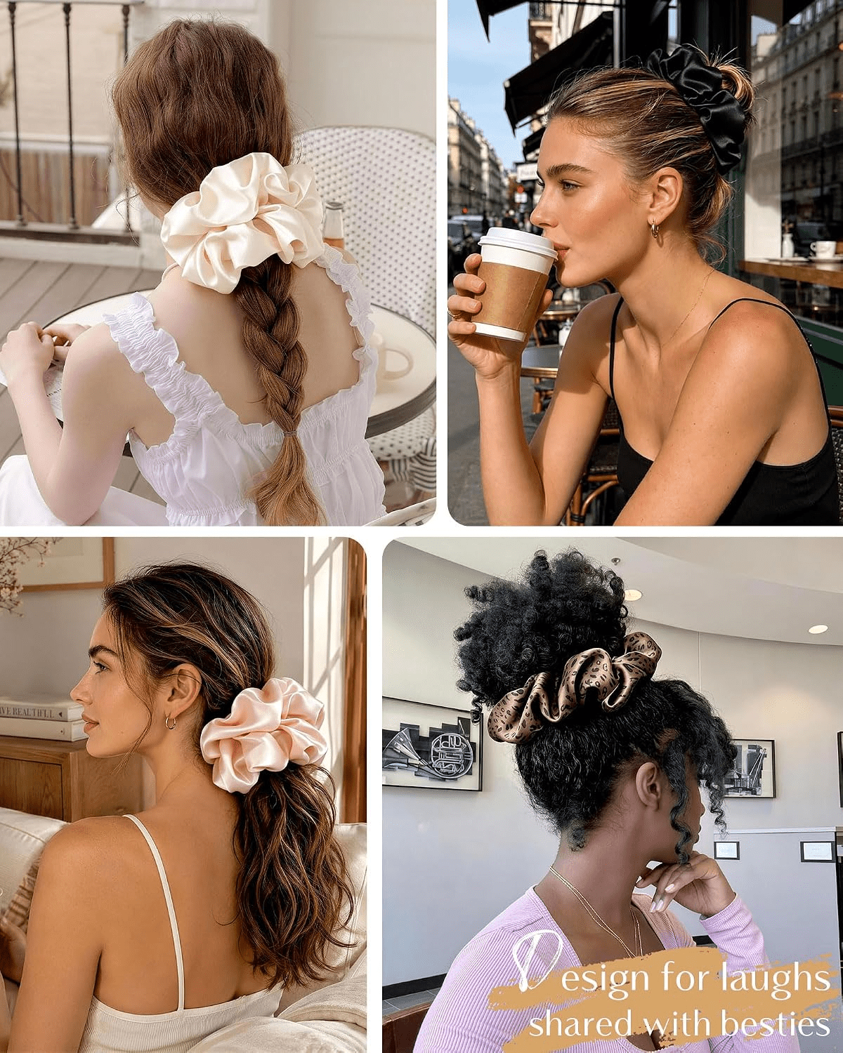 Yanibest Oversized 4 pcs Silk Scrunchies for Women & Girls,Big Satin Hair Scrunchies,Jumbo Damage-Free Hair Ties,Leopard