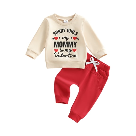 BemeyourBBs Toddler Baby Boy Boy Valentines Day Outfit Mama is My Valentines Letter Long Sleeve Sweatshirt and Joggers Pants 2 Piece Spring Clothes Set
