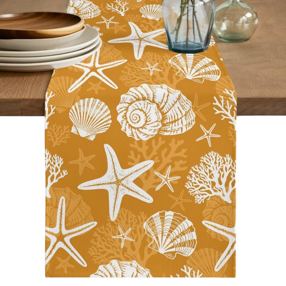 Table Runners 90 Inches Long Dress Scarves, Starfish Orange Coastal Farmhouse Coffee/Dining/Kitchen Table Decor Table Runner for Living Room, Summer Nautical Shell Beach 13x90 Inch