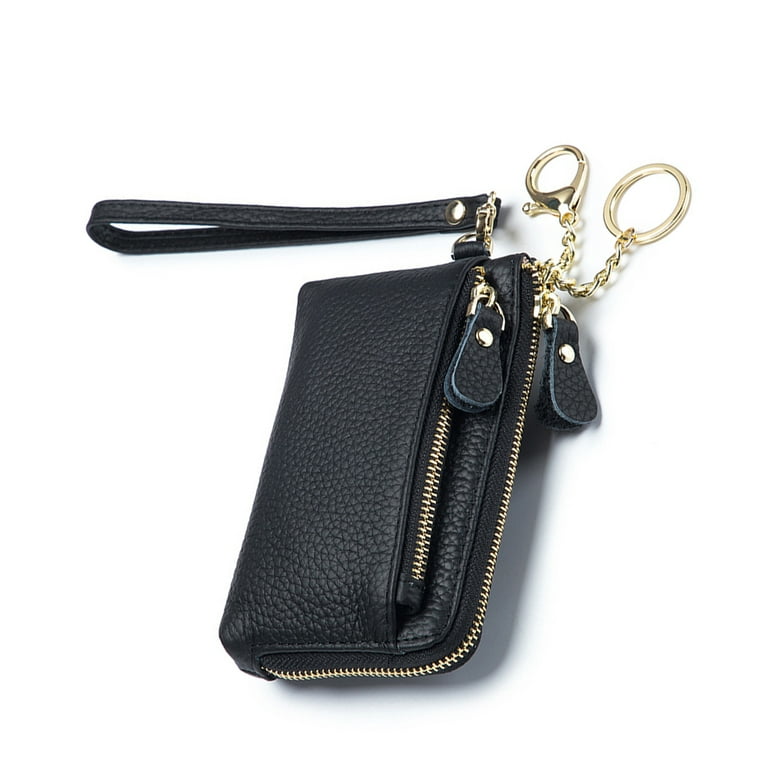 Women Zipper Leather Wallet Change Wallet ID Card Coin Purse with Key Ring  Gift