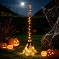 thumbnail image 2 of Animated Levitating Witch Broomstick with LED String Lights, Moving Halloween Decoration with Eerie Laugh Sounds for Indoor Outdoor Parties and Spooky Displays, 2 of 8