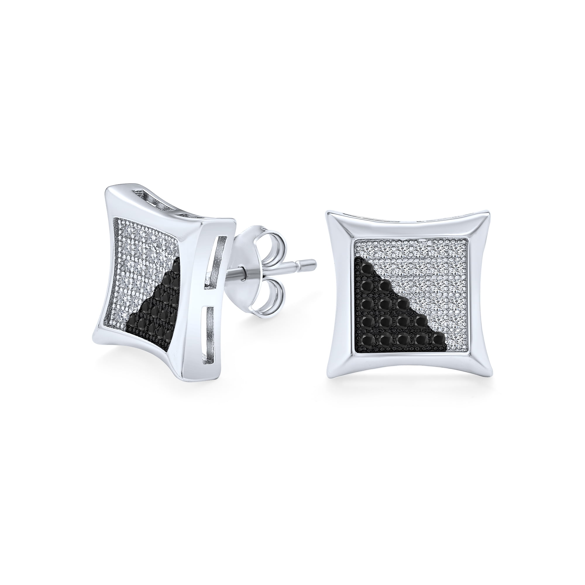 Sterling Silver 925 Cubic Zirconia Square Stud Earrings 