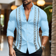 thumbnail image 1 of Camisa de rayas para hombre con solapa, informal, de calle, de manga larga, con estampado de botones, ropa deportiva, diseño de botones de moda, 1 of 6