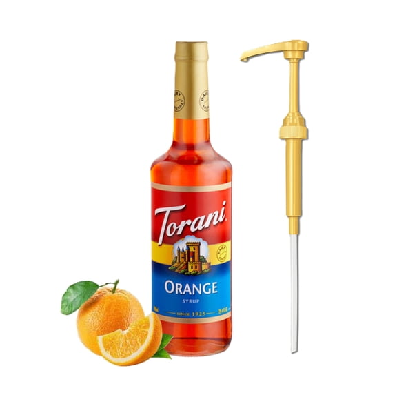 Torani Orange Flavouring Syrup, 25.4 fl oz (750ml) Glass Bottle with Absol Gold Pump