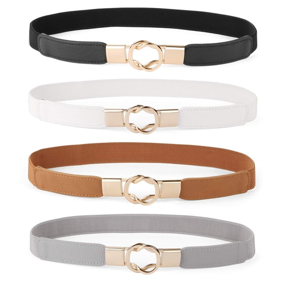 Women Skinny Belt for Dresses Retro Stretch Waist Belt with Gold Buckle Set of 4