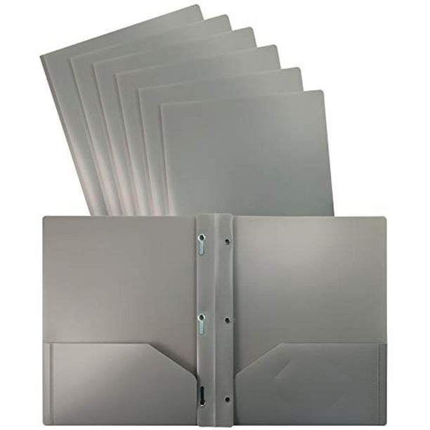 Better Office Products Gray Plastic 2 Pocket Folders with Prongs, 24 Pack, Heavyweight, Letter