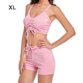 thumbnail image 4 of Decodeary Women Swimsuit Drawstring Strapped Solid Color Wireless Padded Sports Set Summer Vacation Polyester Swimwear Ladies Pink XL, 4 of 6