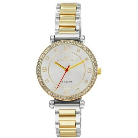 34mm Montres Carlo Women Fashion Classic Stones Dial Luxury Clubbing Dress Watch (Two-Tone/Silver)