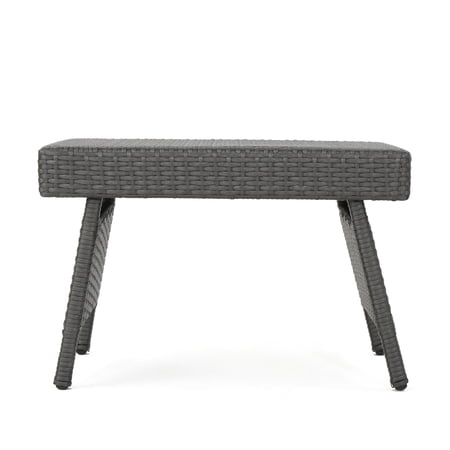 Outdoor 1-Piece Accent Table 24x16x15.5in Polyethylene Wicker Iron Frame Transitional Style No Assembly