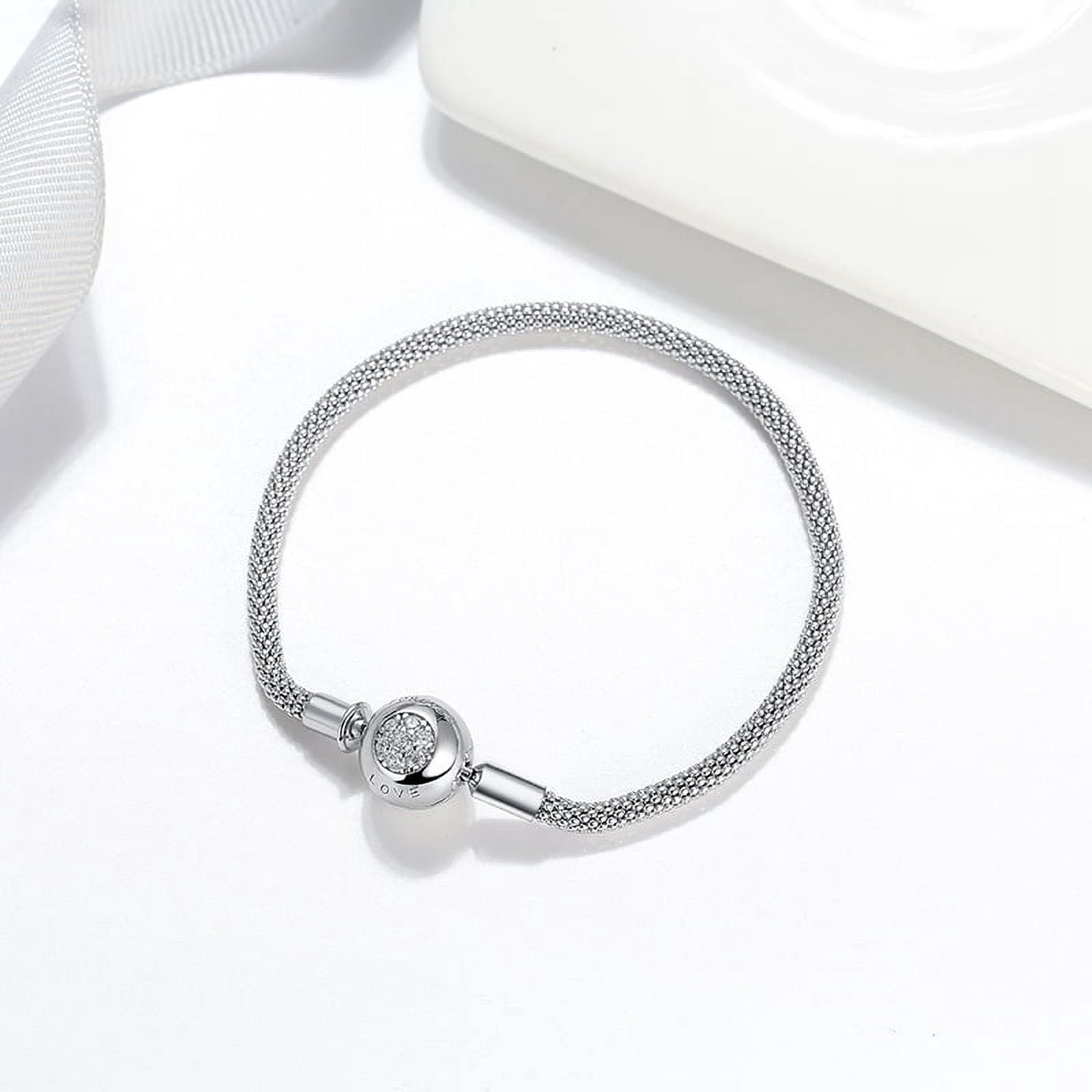 Snake Chain Charm Bracelet Sterling Silver Cz Love Clasp Ginger Lyne Collection