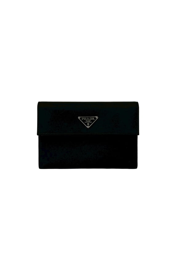 Pre-Owned PRADA Triangle Logo Hardware Tessuto Nylon Leather Tri-fold Wallet Black 22197
