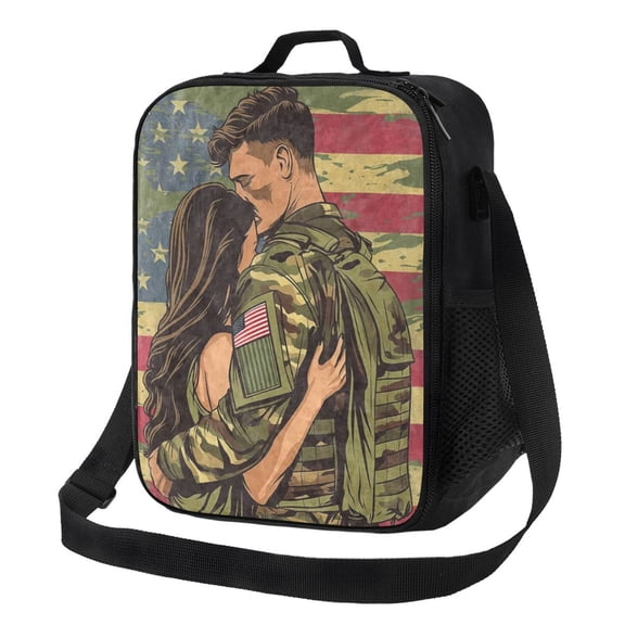 Army Veteran Lunch Bag Insulated Thermal Box with Shoulder Strap & Handle for Work and Picnic