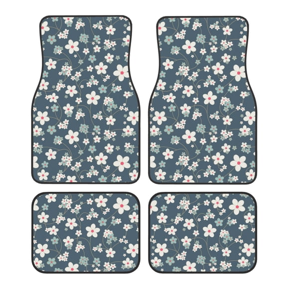 Honeii Blue Flower Print Car Foot Mat Four-Piece Set - Front & Rear Universal Car Floor Mats for SUVs, Trucks, Sedans