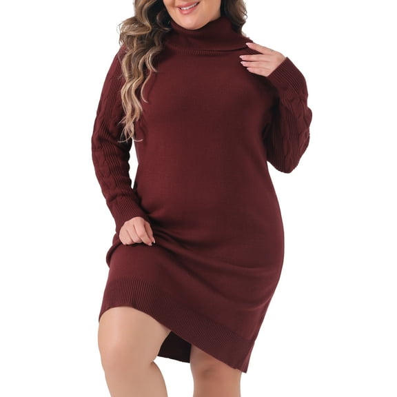 DARING DIVA Plus Size Long Sleeve Turtleneck Warm Pullover Mini Dress 1X Burgundy