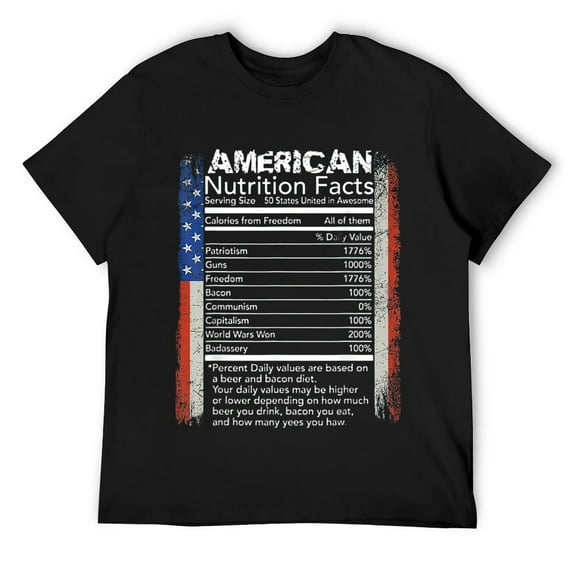 Mens 4th of July Proud American USA Merica Nutrition Facts T-Shirt Black