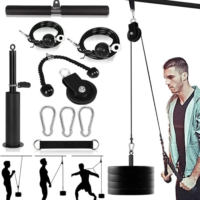 DIY Polea de Cable para Gimnasio,Fitness LAT y Sistema de Polea de Elevación,Accesorios de Polea de Cable para Ejercicio en Casa,Extensiones de Tríceps Juego de 8 Pieza,Aparatos de Ejercicio