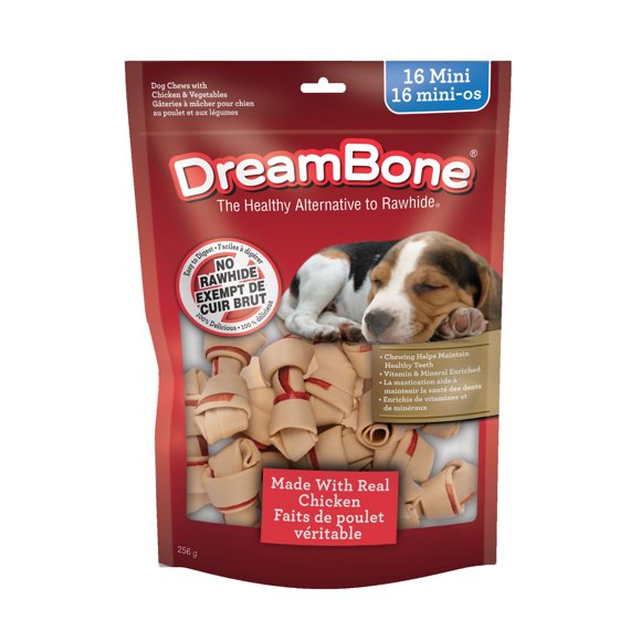 DreamBone Mini Bones Made With Real Chicken 16 Count, Rawhide-Free Chews For Small Dogs