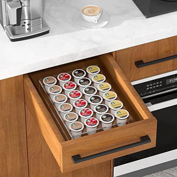 Acrylic K Cup Drawer Organizer, Clear K Cup Organizer Tray for Drawer or Countertop Storage, Hold 24 Coffee Capsules,K Cup Coffee Pod Holder for Office and Kitchen K Cup Storage (9.6x13.2Inches)