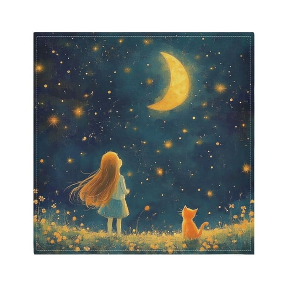 Satin Polyester Napkins - 20x20 InchSingle-Sided Printed Napkins, 1-Piece/4-Piece/6-Piece Set, DIY Personalized Table Setting，Girl with A Cat