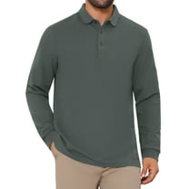 INSPIRE CHIC Men's Classic Solid Color Long Sleeves Basic Golf Polo T-Shirts L Gray