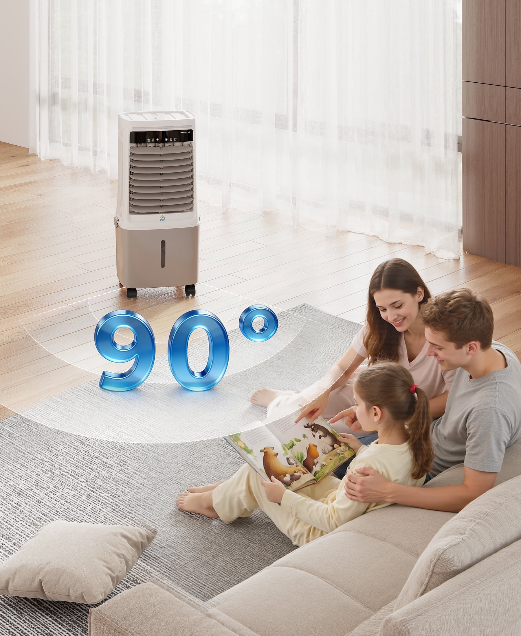 Flamemore Upgraded 1800CFM Evaporative Air Cooler Fan Humidifier with 6.6 gal Tank & 4 Ice Packs, Portable Swamp Cooler for Indoor/Outdoor