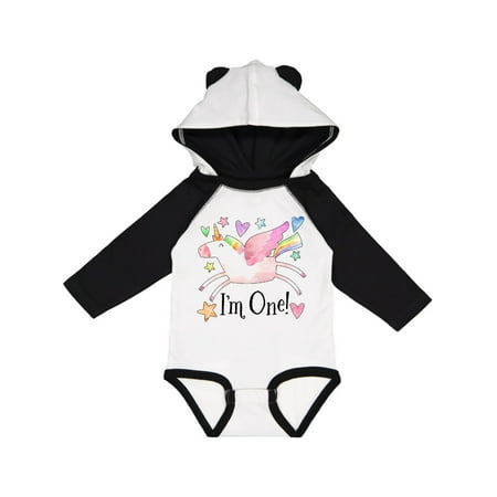 

Inktastic I m 1 Cute Rainbow Unicorn with Stars and Hearts Gift Baby Boy or Baby Girl Long Sleeve Bodysuit