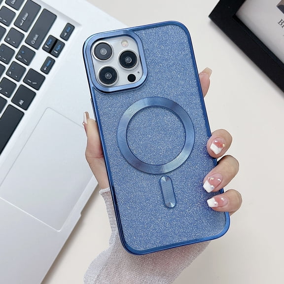 for iPhone 12 Pro Magnetic Glitter Case,[Compatible with MagSafe] Luxury Plating Cute Bling Shiny Clear Lightweight Shockproof Slim Phone Cover for Women Girls,Navyblue