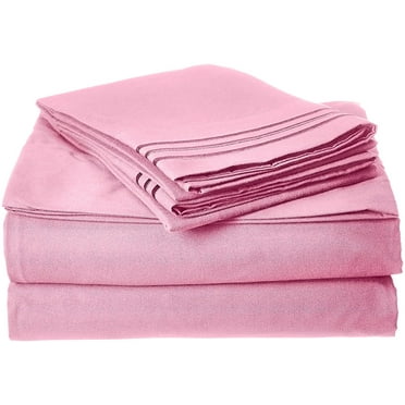 Celine Linen Wrinkle and Fade Resistant 1800 Series Luxurious 4-Piece Bed Sheet Set, Deep Pocket up to 16 inch, Full Light Pink