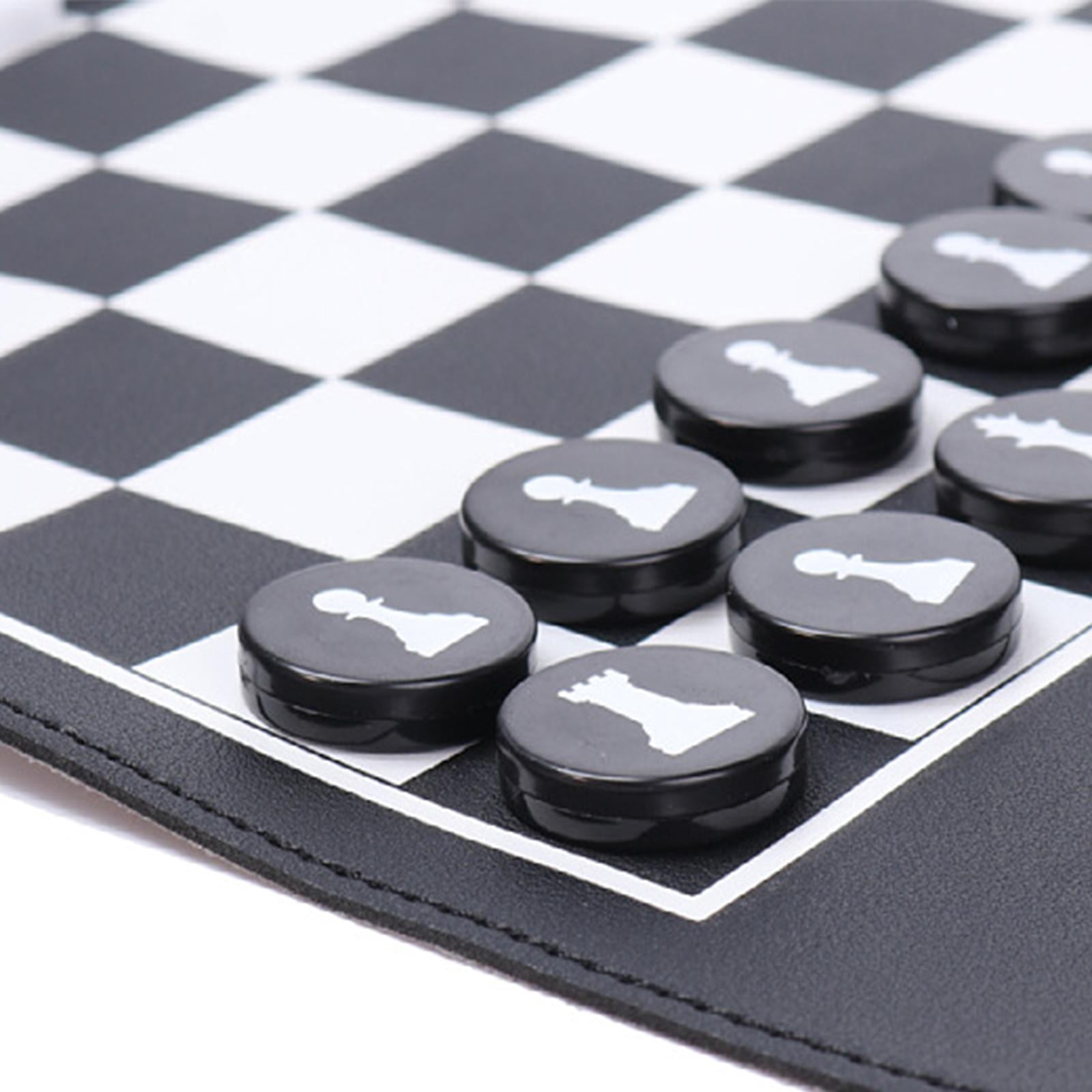 LeeQinersw Foldable Traditional Chess, Roll up Chess Set 32 Black White Chessmen PU Leather